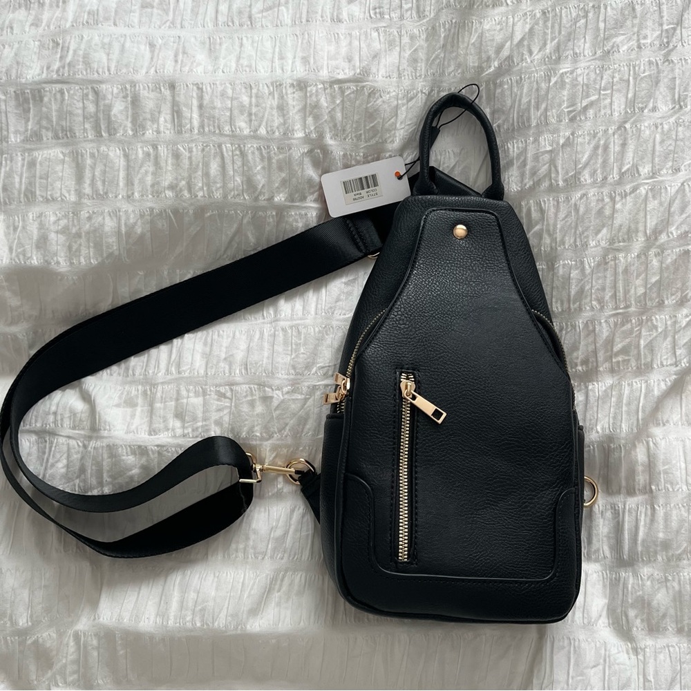 Black Faux Leather Sling Bag